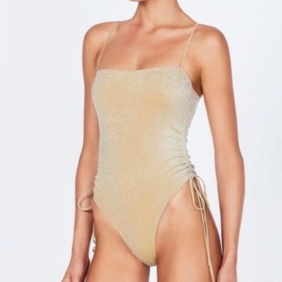 Triangl Swimwear | Rily Metallic Gold One Piece Bathing Suit - Picture 2 of 7